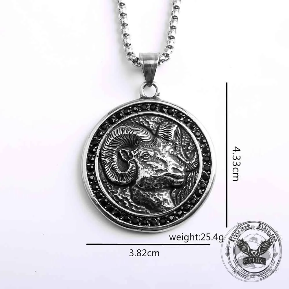 Vintage Ram Head Diamond-Set Stainless Steel Pendant Necklace 13 Vintage Ram Head Diamond-Set Stainless Steel Pendant Necklace