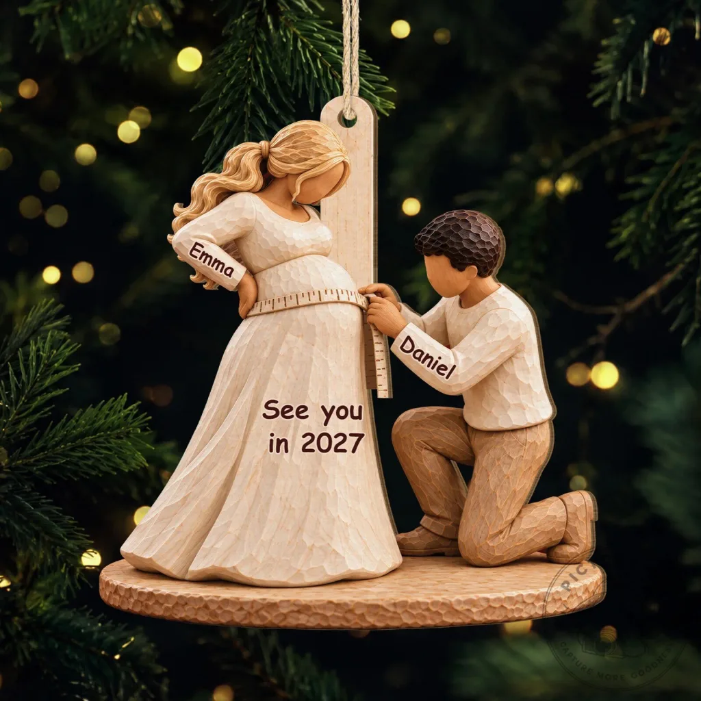 Personalized Expecting Parents Baby Bump Measuring Christmas Tree Ornament Personalized Expecting Parents Baby Bump Measuring Christmas Tree Ornament