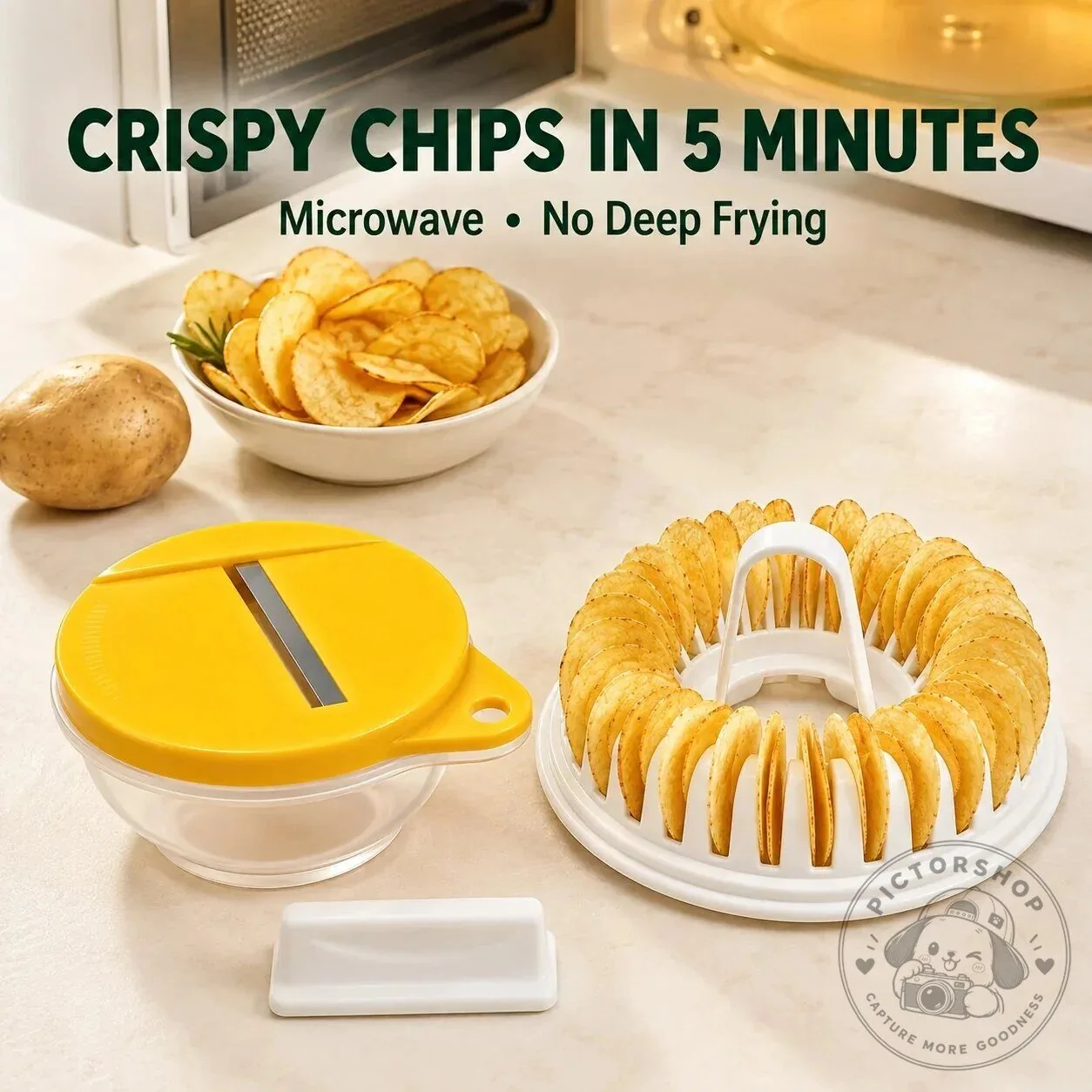Microwave Potato Chip Maker with Slicer Bowl Set for Crispy Chips