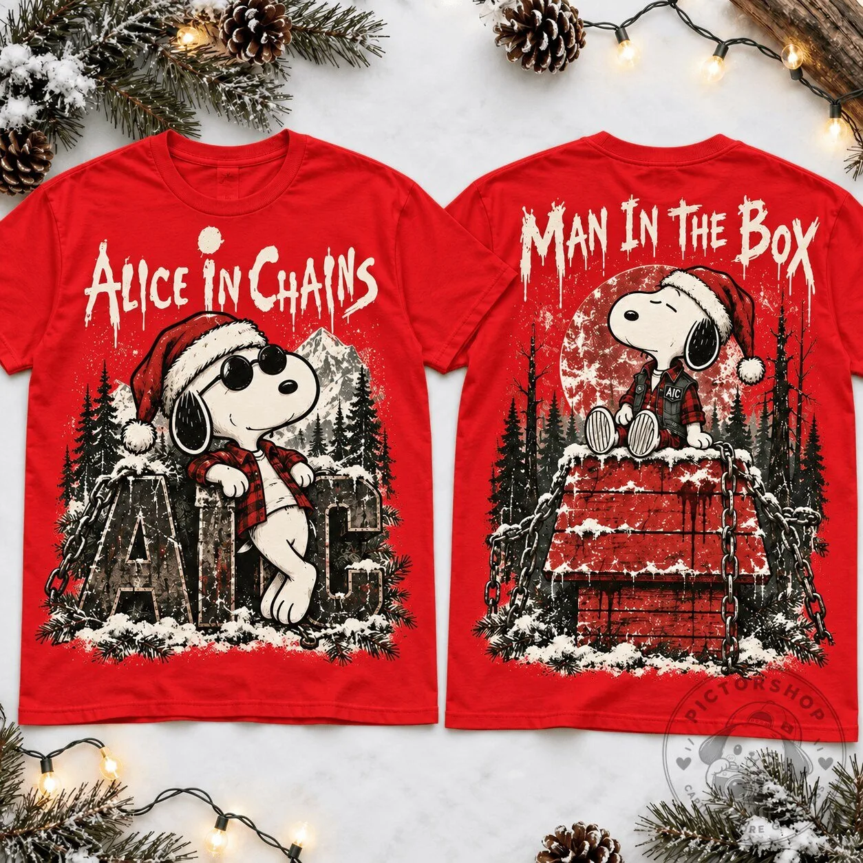 Alice In Chains Snoopy Christmas Man In The Box Grunge Music T-Shirt