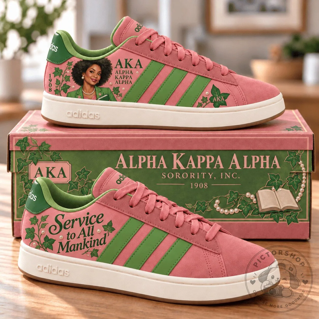 Custom Sneakers in Pink and Green for Alpha Kappa Alpha Sorority