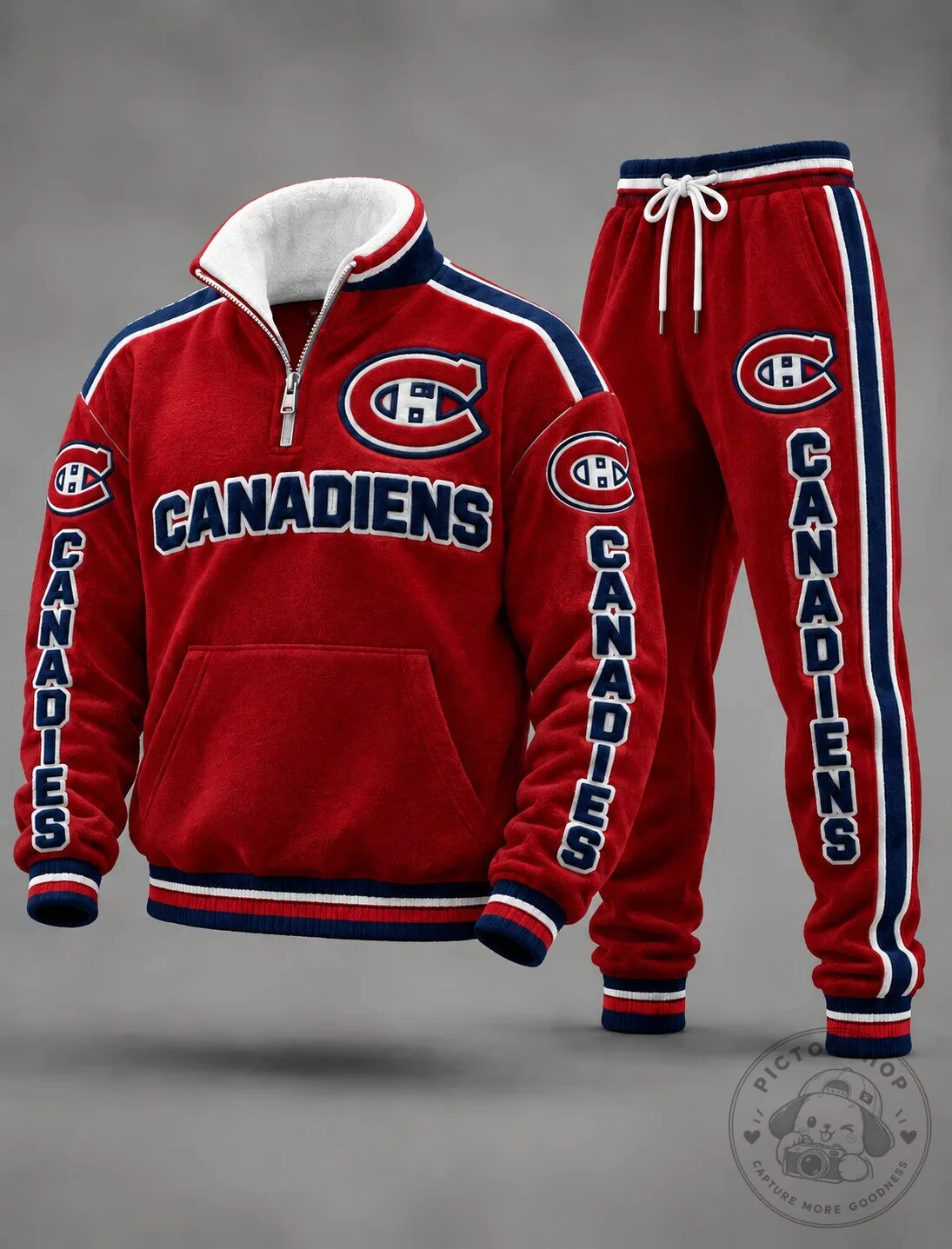 Montreal Canadiens Hockey Team Red Half-Zip Sweatshirt and Jogger Pants Set 2 Montreal Canadiens Hockey Team Red Half-Zip Sweatshirt and Jogger Pants Set