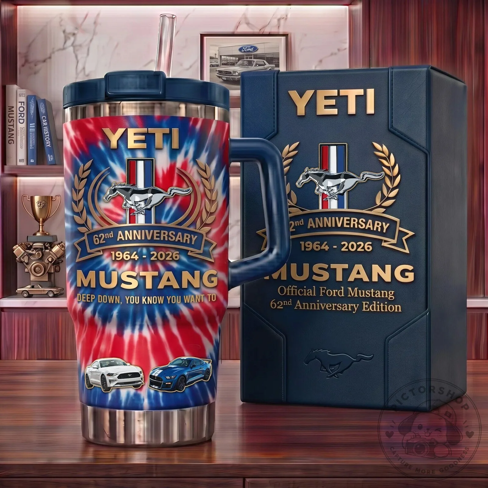 Ford Mustang 62nd Anniversary Edition Tie-Dye Tumbler with Handle