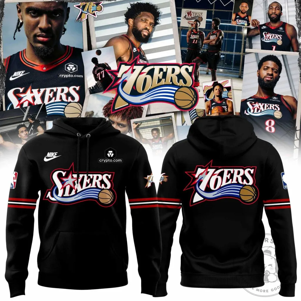Philadelphia 76ers Hardwood Classic Black Basketball Hoodie Philadelphia 76ers Hardwood Classic Black Basketball Hoodie