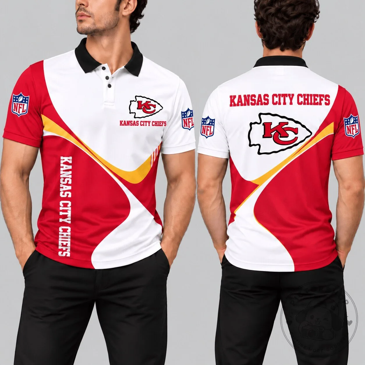 Kansas City Chiefs National Football League Red White Gold Curve Panel Polo Shirt 4 Kansas City Chiefs National Football League Red White Gold Curve Panel Polo Shirt