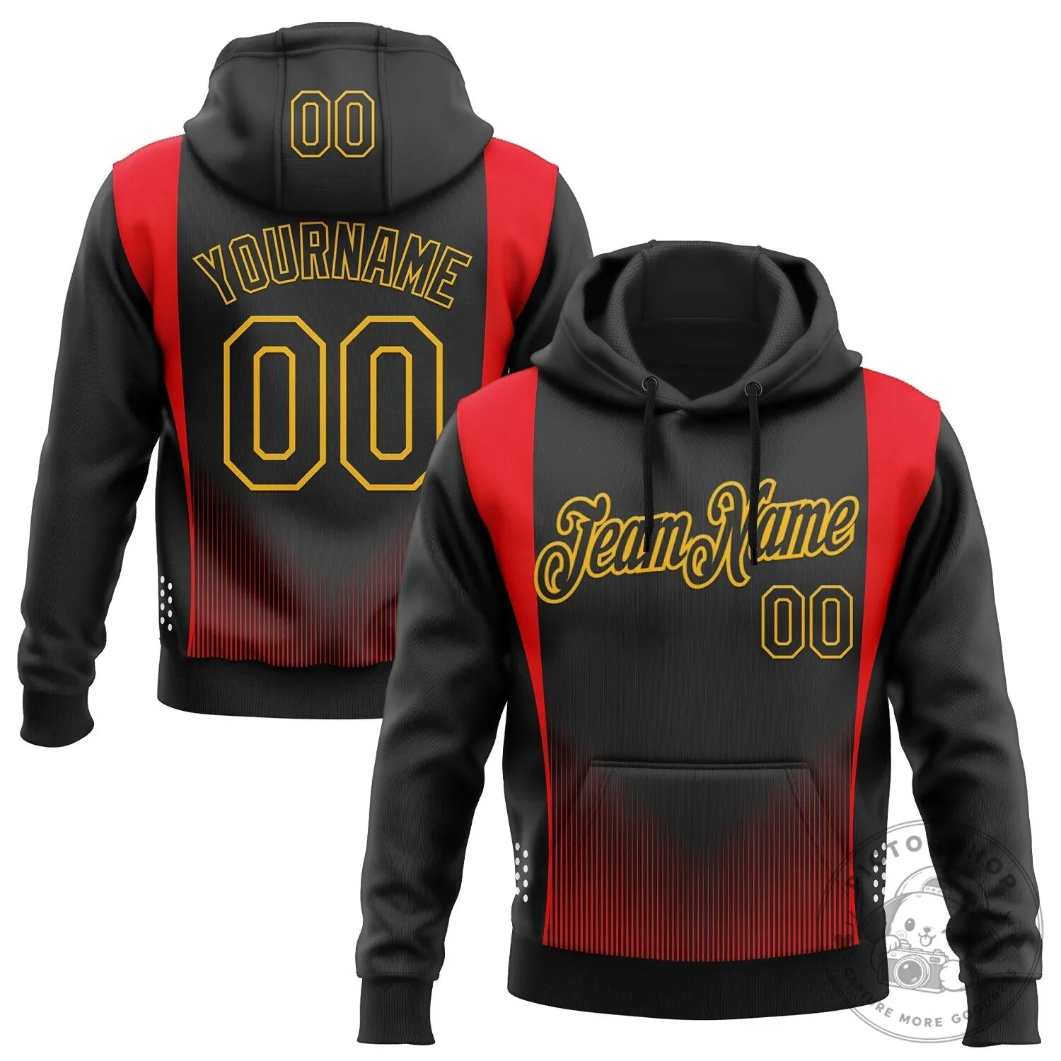 Custom Black Red Gold Racing Motorsport Pullover Hoodie