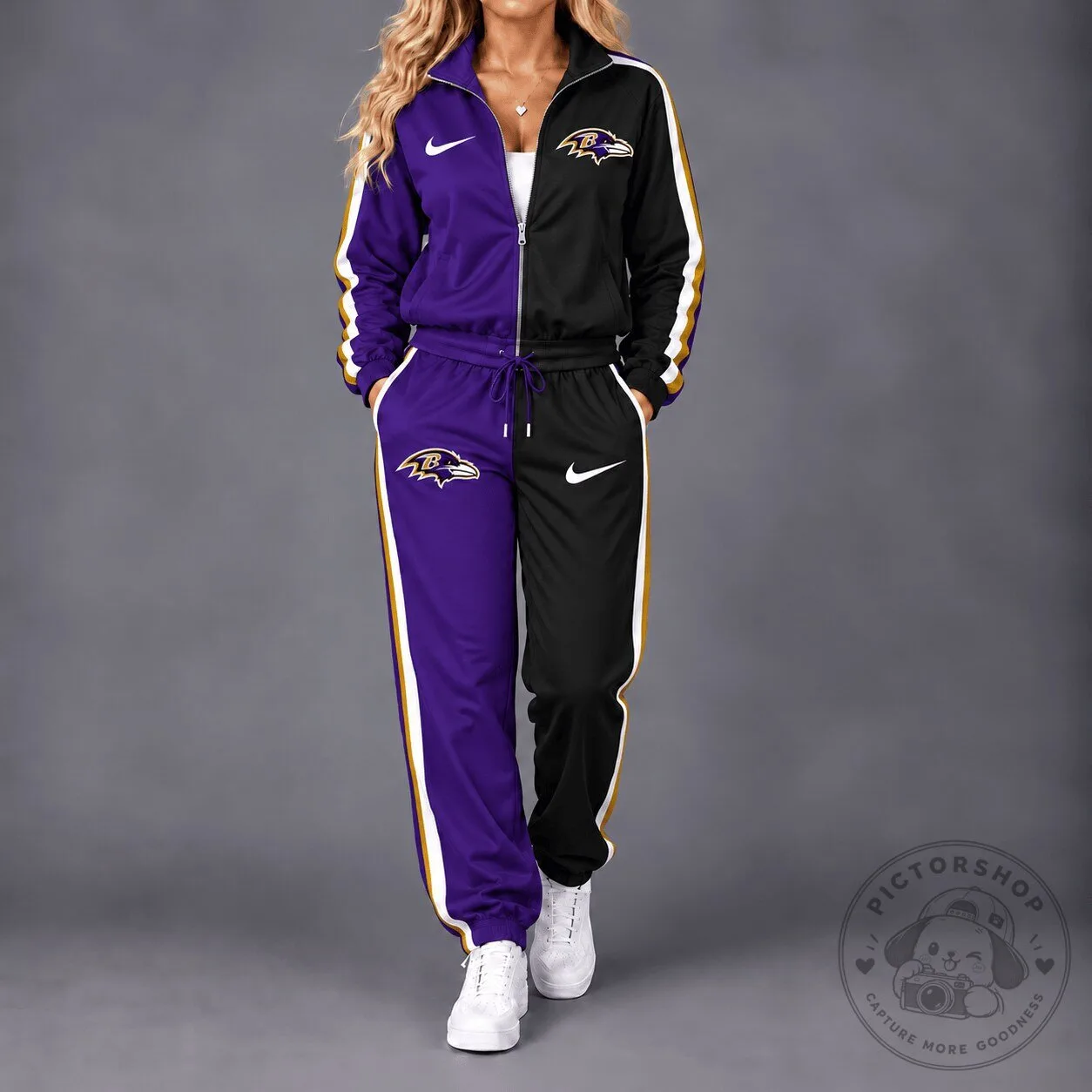 Baltimore Ravens Split Color Block Track Suit Jacket and Pants Set 2 Baltimore Ravens Split Color Block Track Suit Jacket and Pants Set