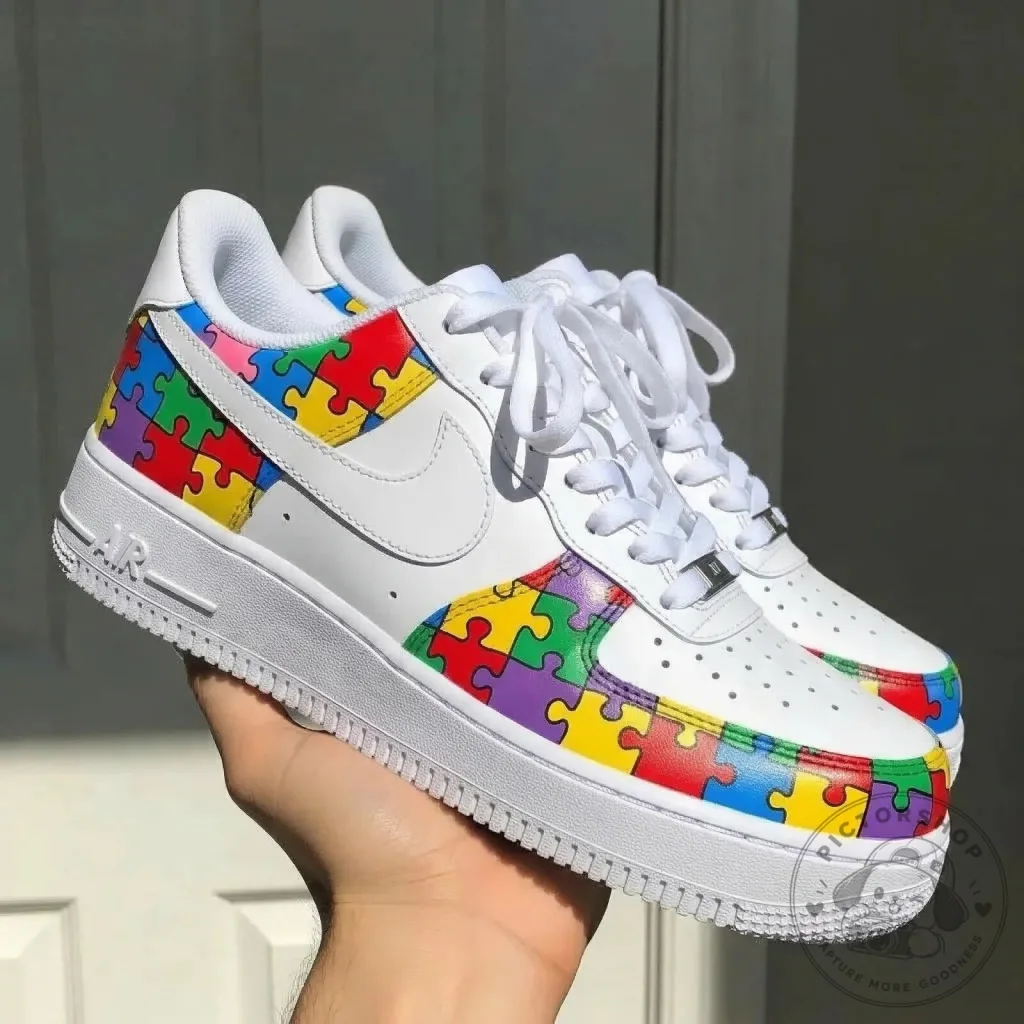 Autism Awareness Puzzle Pattern White Low Top Sneakers Autism Awareness Puzzle Pattern White Low Top Sneakers