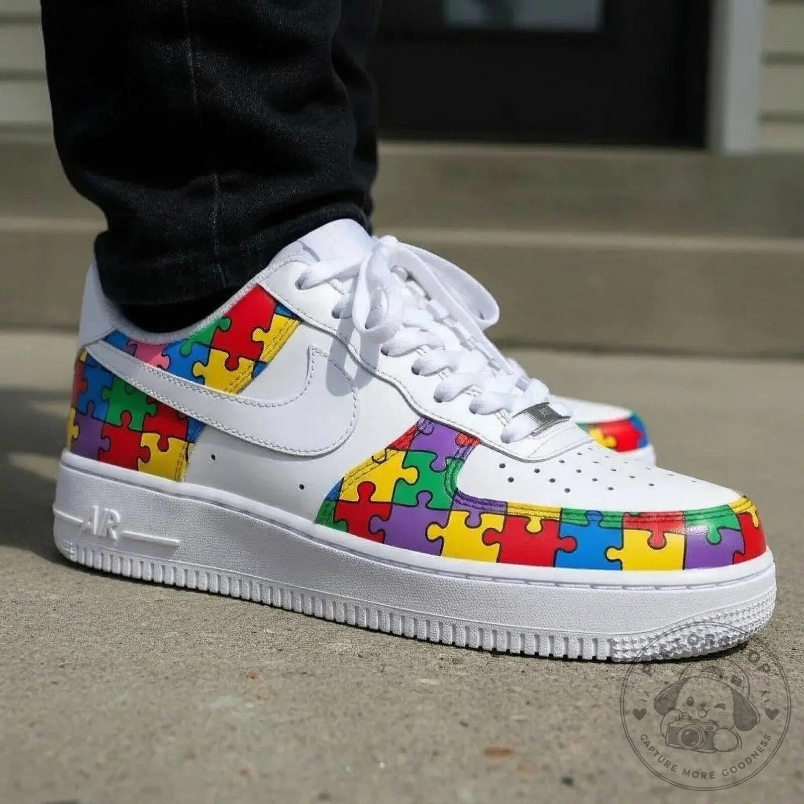 Autism Awareness Puzzle Pattern White Low Top Sneakers 7 Autism Awareness Puzzle Pattern White Low Top Sneakers