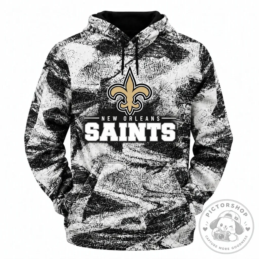 New Orleans Saints Black and White Camouflage Pattern NFL Football Hoodie New Orleans Saints Black and White Camouflage Pattern NFL Football Hoodie