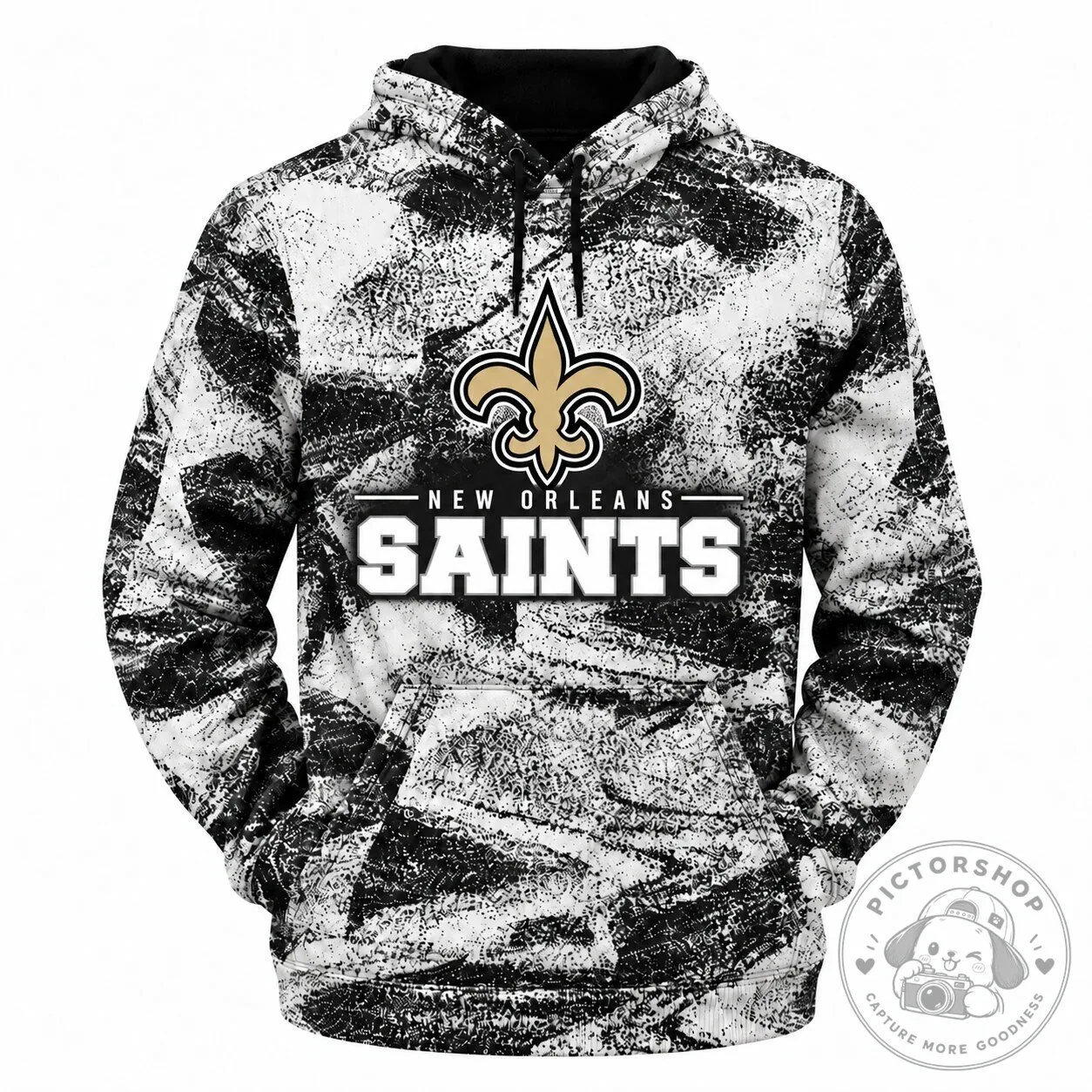 New Orleans Saints Black and White Camouflage Pattern NFL Football Hoodie 2 New Orleans Saints Black and White Camouflage Pattern NFL Football Hoodie