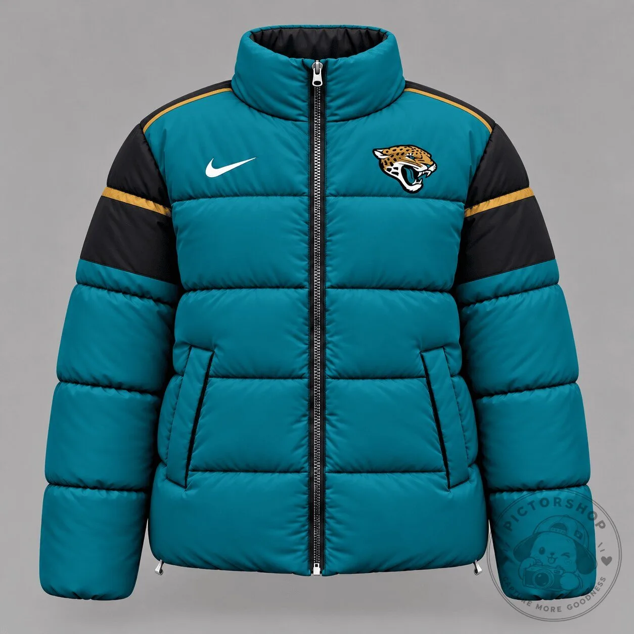 Jacksonville Jaguars NFL Teal and Black Puffer Jacket with Team Logo 2 Jacksonville Jaguars NFL Teal and Black Puffer Jacket with Team Logo