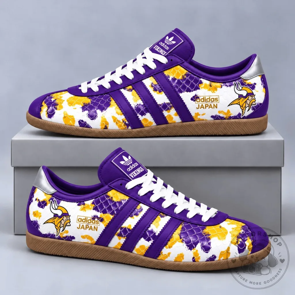 Minnesota Vikings NFL Japan Edition Abstract Floral Print Adidas Gazelle Shoes Minnesota Vikings NFL Japan Edition Abstract Floral Print Adidas Gazelle Shoes