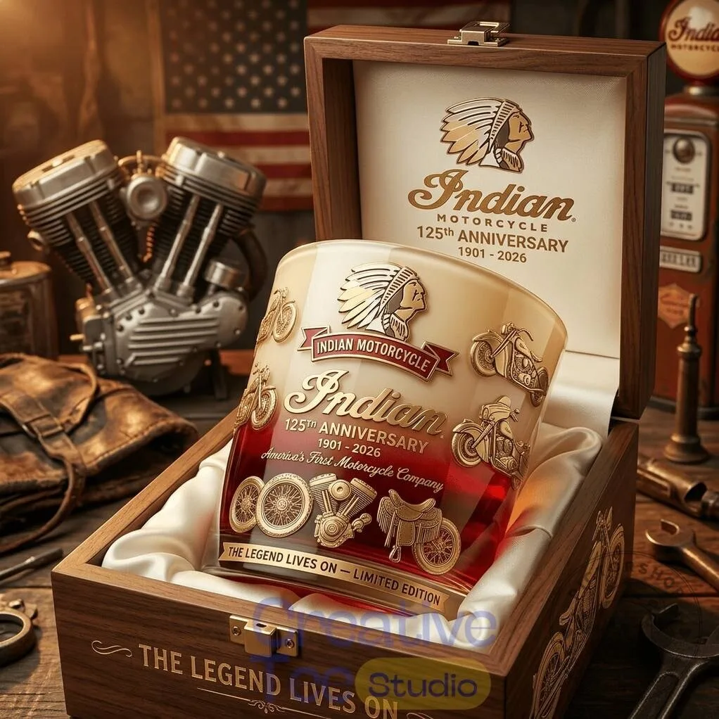 Indian Motorcycle 125th Anniversary Limited Edition Whiskey Drinking Glass 3 Indian Motorcycle 125th Anniversary Limited Edition Whiskey Drinking Glass