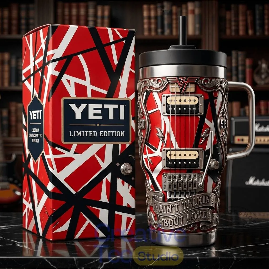 Van Halen Ain't Talkin' 'Bout Love Guitar Design Insulated Travel Tumbler Mug