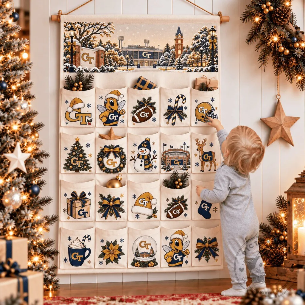 Georgia Tech Yellow Jackets Christmas Advent Calendar Wall Hanging with Pockets 2D Georgia Tech Yellow Jackets Christmas Advent Calendar Wall Hanging with Pockets 2D