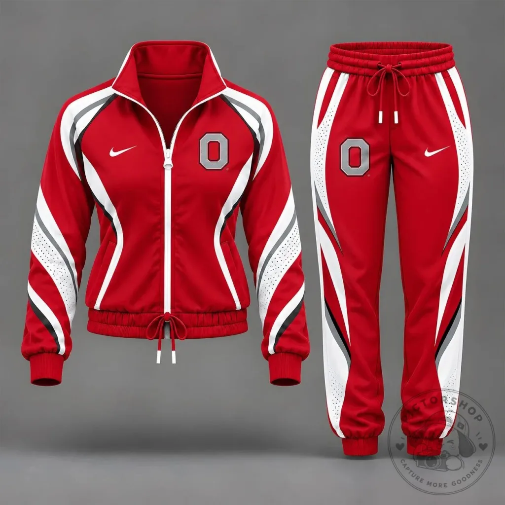 Ohio State Buckeyes NCAA Victory Lane Red and White Tracksuit Jacket Ohio State Buckeyes NCAA Victory Lane Red and White Tracksuit Jacket