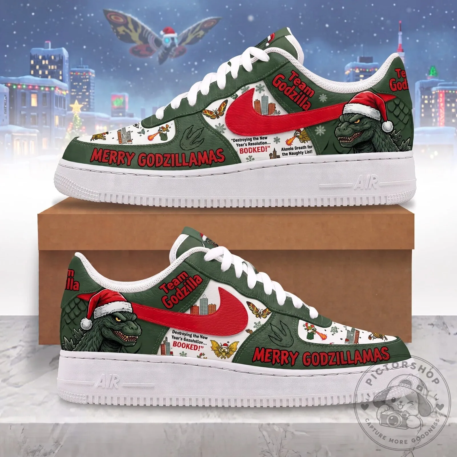 Godzilla Christmas Holiday Low-Top Sneakers Shoes for Men and Women 6 Godzilla Christmas Holiday Low-Top Sneakers Shoes for Men and Women