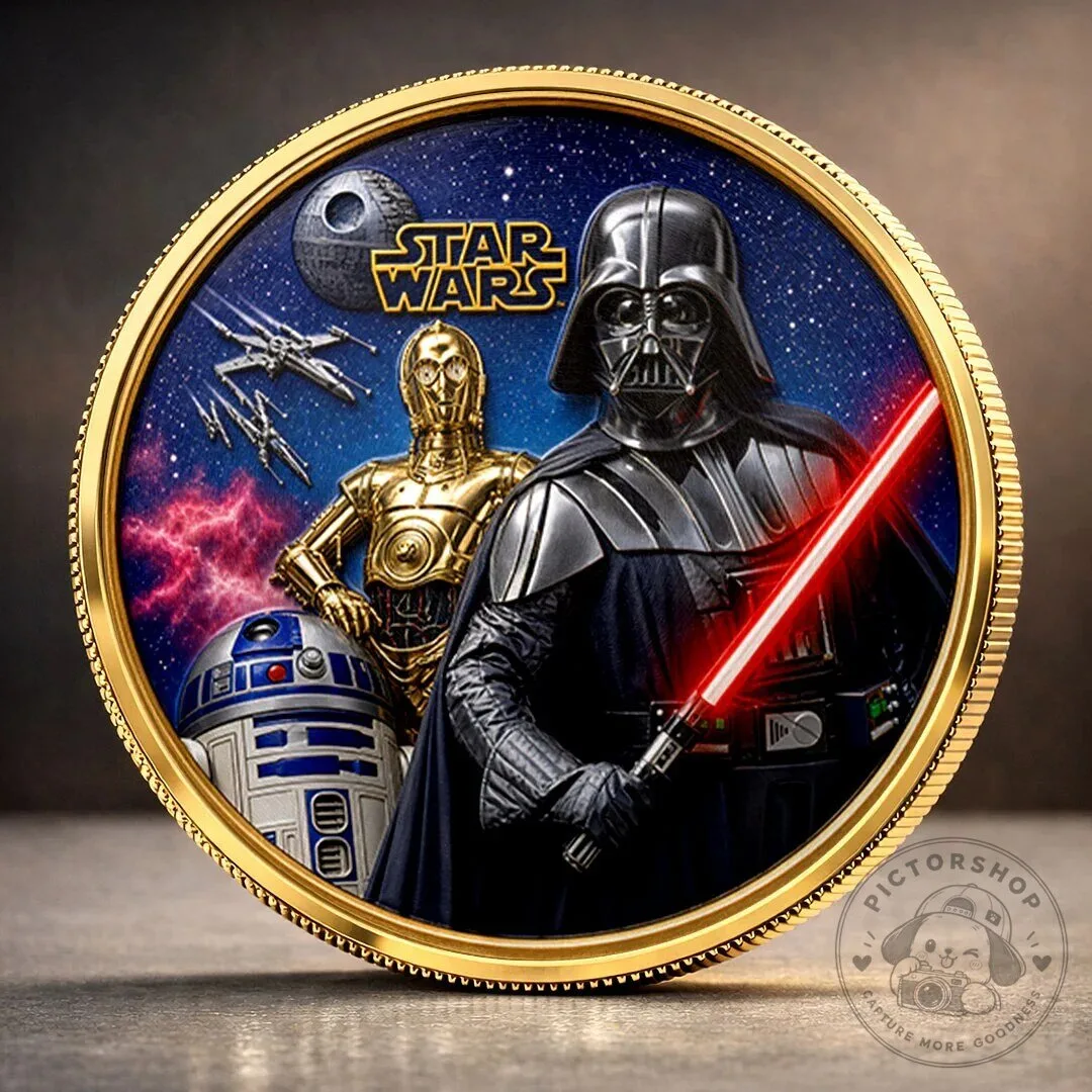 Star Wars Darth Vader C-3PO R2-D2 Death Star Commemorative Coin 4 Star Wars Darth Vader C-3PO R2-D2 Death Star Commemorative Coin