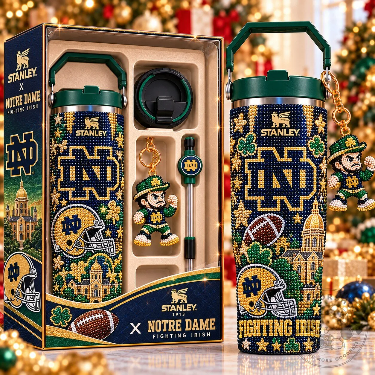 Notre Dame Fighting Irish Stanley Rhinestone Tumbler Gift Set with Keychain 3 Notre Dame Fighting Irish Stanley Rhinestone Tumbler Gift Set with Keychain
