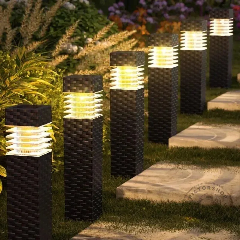 Outdoor Solar Powered Rattan Weave Pathway Lights for Garden and Walkway 10 Outdoor Solar Powered Rattan Weave Pathway Lights for Garden and Walkway