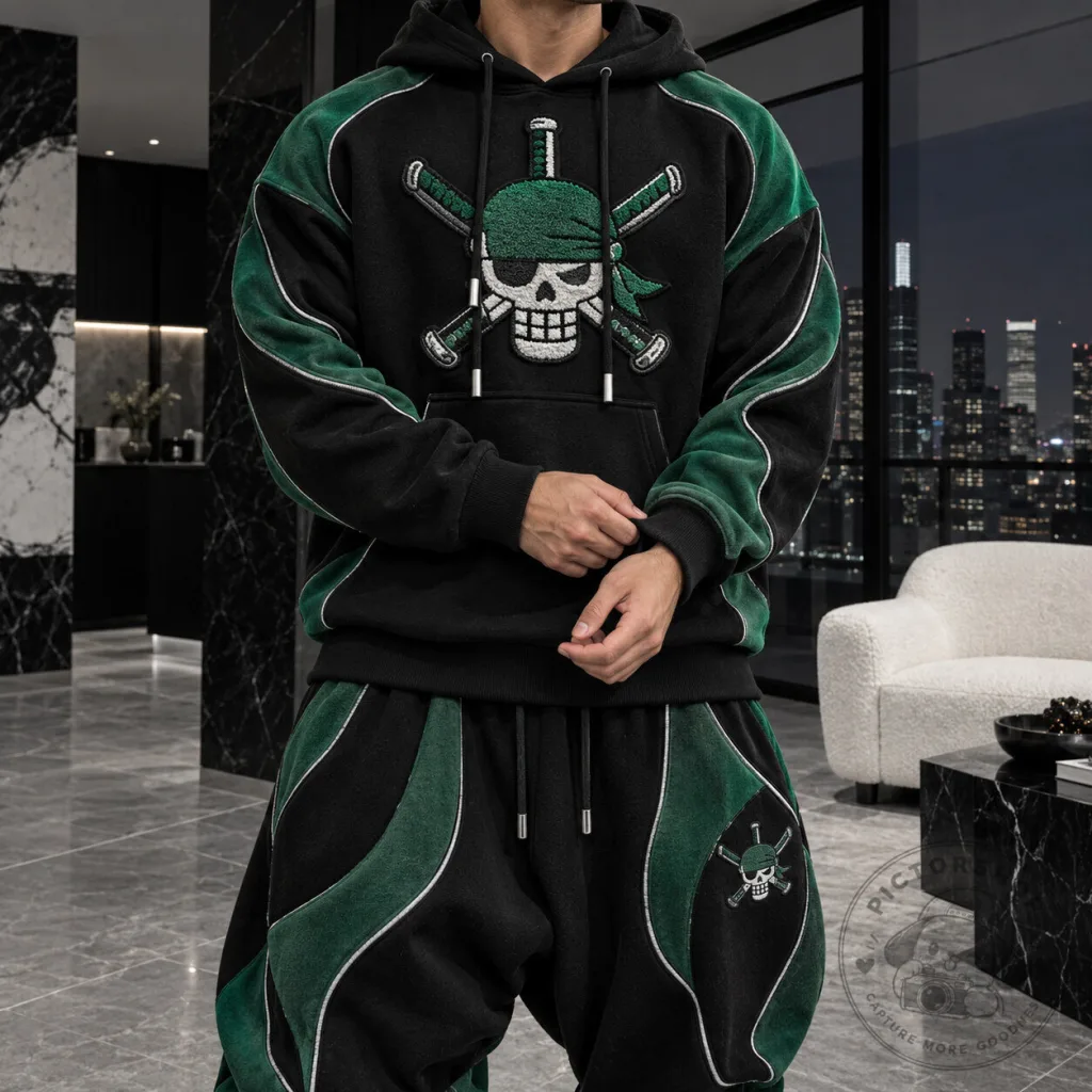 One Piece Roronoa Zoro Pirate Skull Embroidered Oversized Hoodie One Piece Roronoa Zoro Pirate Skull Embroidered Oversized Hoodie