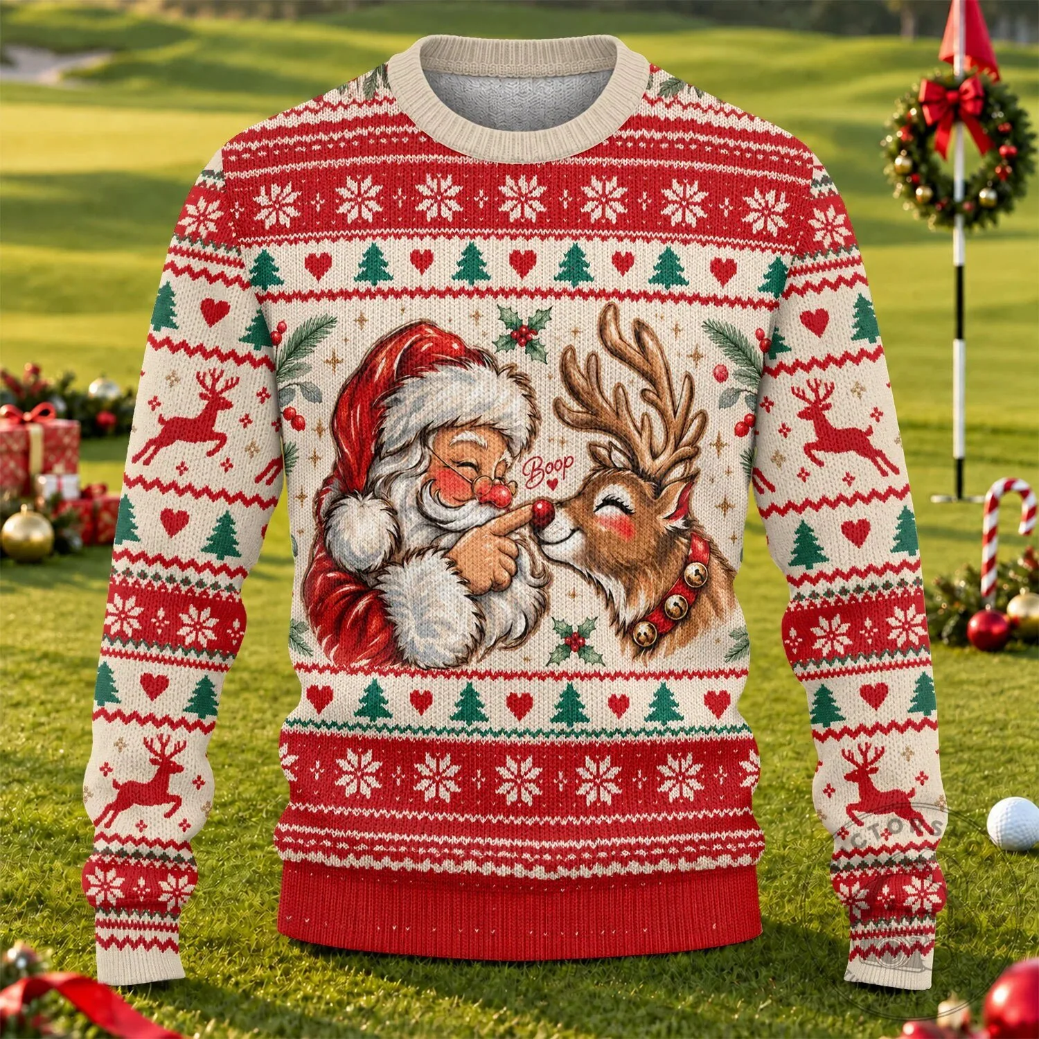 Santa Claus Reindeer Boop Ugly Christmas Sweater Holiday Party Sweatshirt