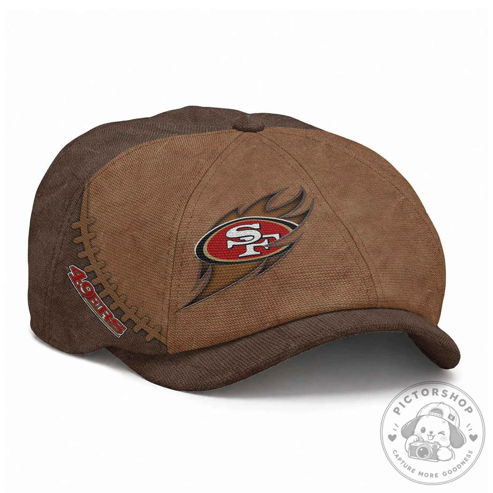 San Francisco 49ers NFL Football Team Logo Brown Newsboy Cap Hat 1 San Francisco 49ers NFL Football Team Logo Brown Newsboy Cap Hat