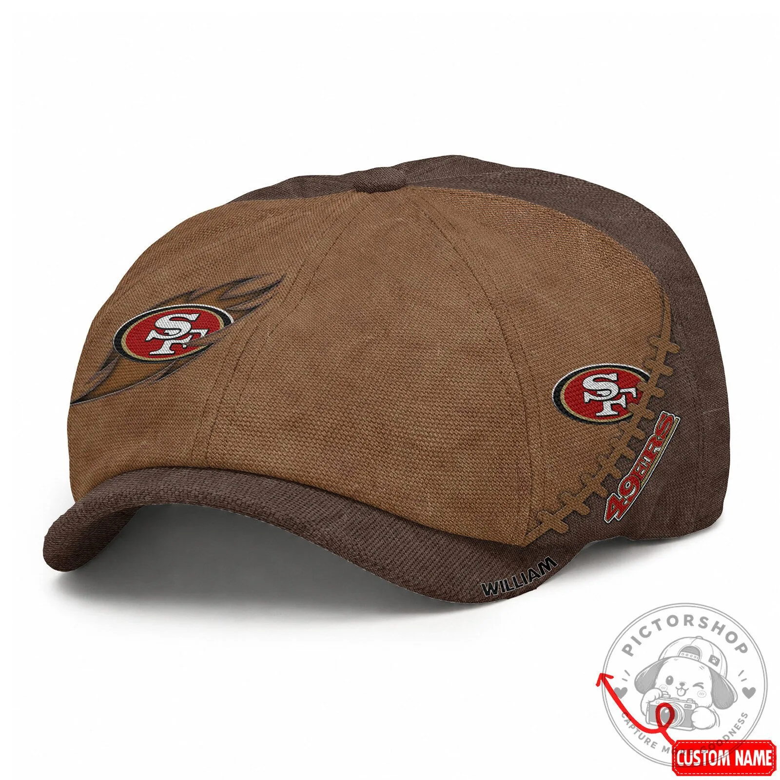 San Francisco 49ers NFL Football Team Logo Brown Newsboy Cap Hat 10 San Francisco 49ers NFL Football Team Logo Brown Newsboy Cap Hat