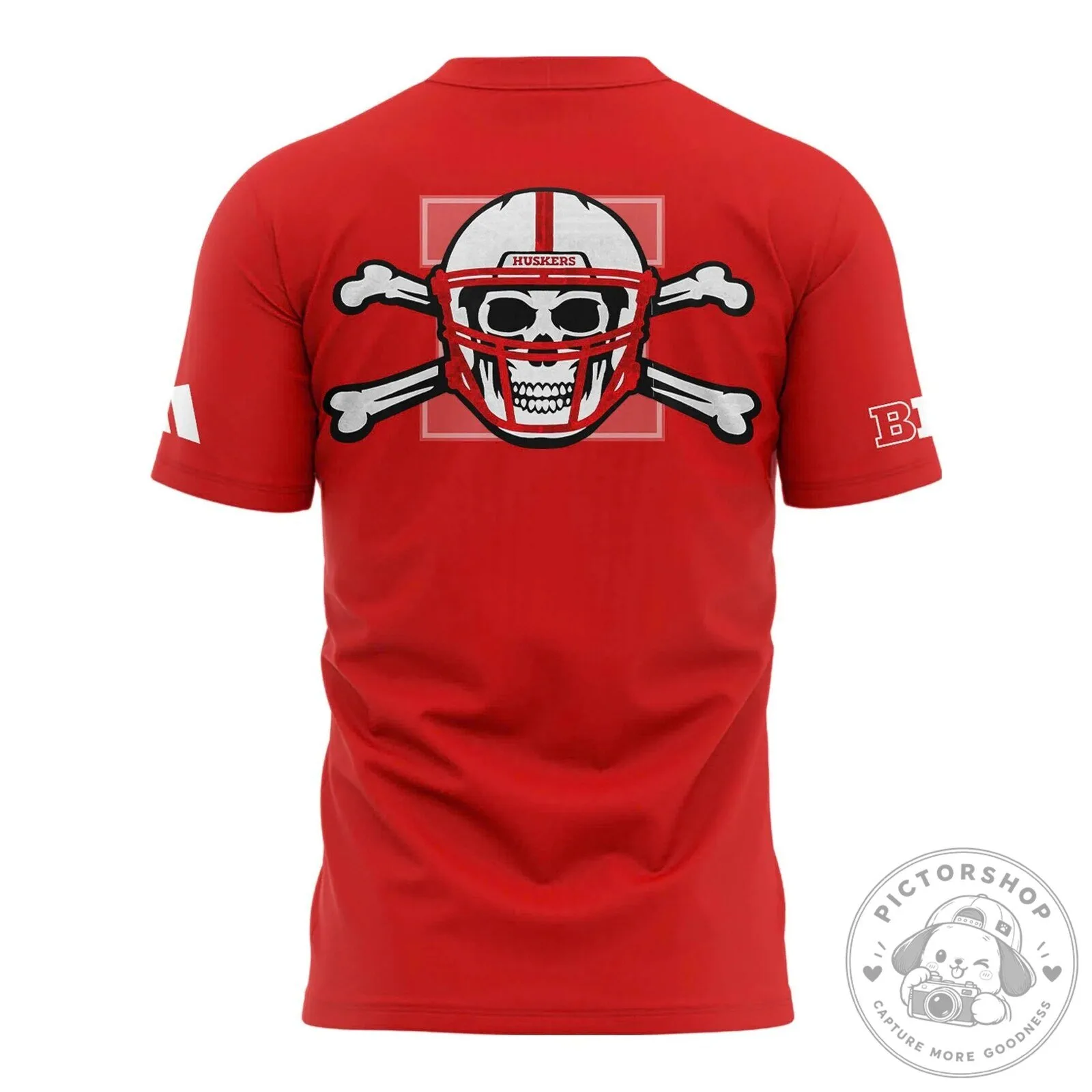 Nebraska Cornhuskers Football Skull and Crossbones Helmet Red T-Shirt 10 Nebraska Cornhuskers Football Skull and Crossbones Helmet Red T-Shirt
