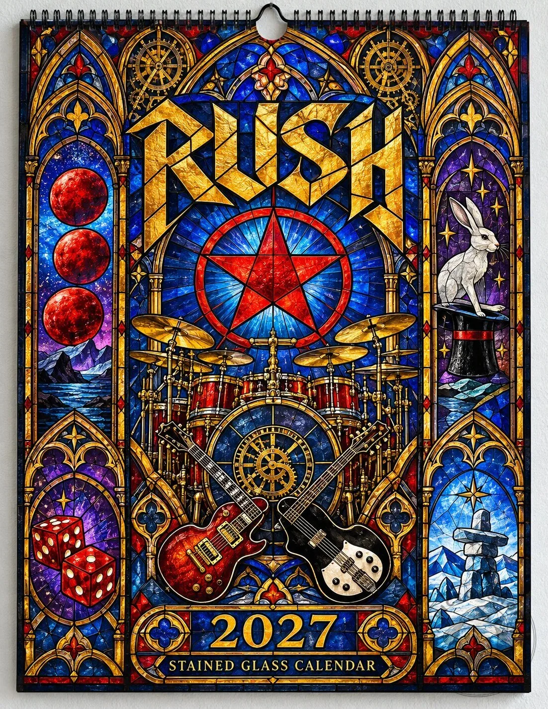 Rush Band Stained Glass Album Art 2027 Wall Calendar - Progressive Rock Music Gift 2D