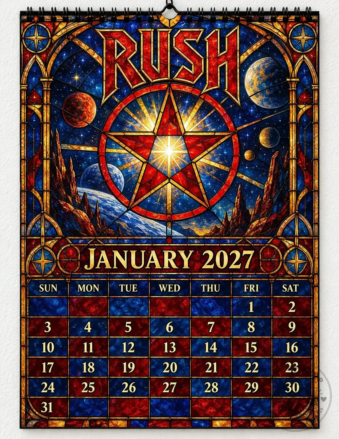 Rush Band Stained Glass Album Art 2027 Wall Calendar - Progressive Rock Music Gift 2D 17 Rush Band Stained Glass Album Art 2027 Wall Calendar - Progressive Rock Music Gift 2D