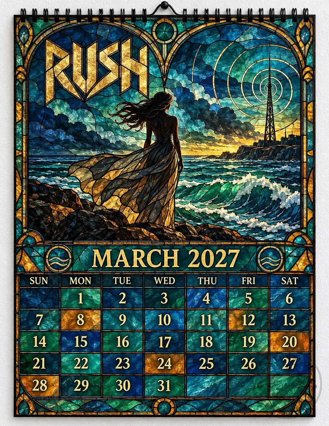 Rush Band Stained Glass Album Art 2027 Wall Calendar - Progressive Rock Music Gift 2D 19 Rush Band Stained Glass Album Art 2027 Wall Calendar - Progressive Rock Music Gift 2D