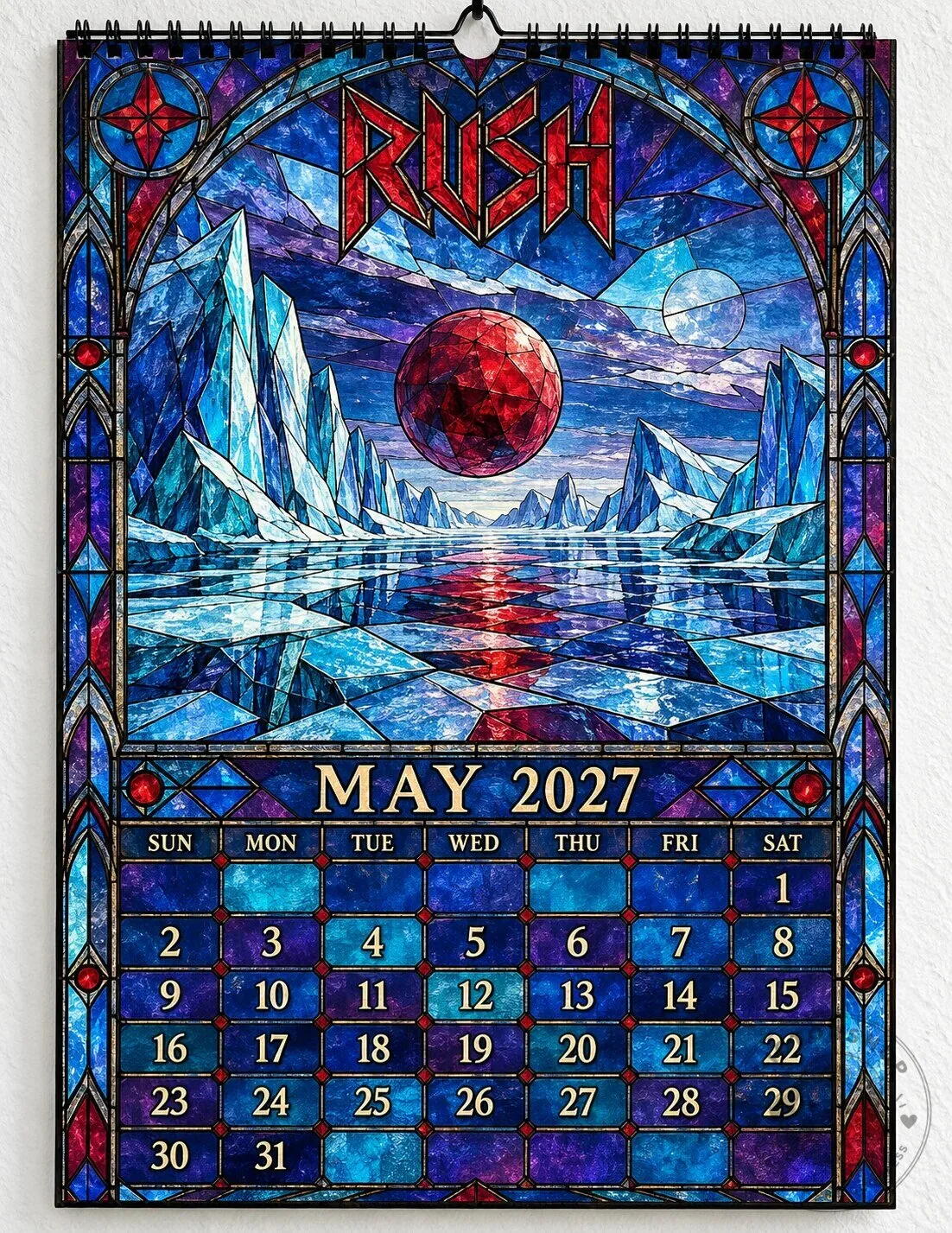 Rush Band Stained Glass Album Art 2027 Wall Calendar - Progressive Rock Music Gift 2D 21 Rush Band Stained Glass Album Art 2027 Wall Calendar - Progressive Rock Music Gift 2D