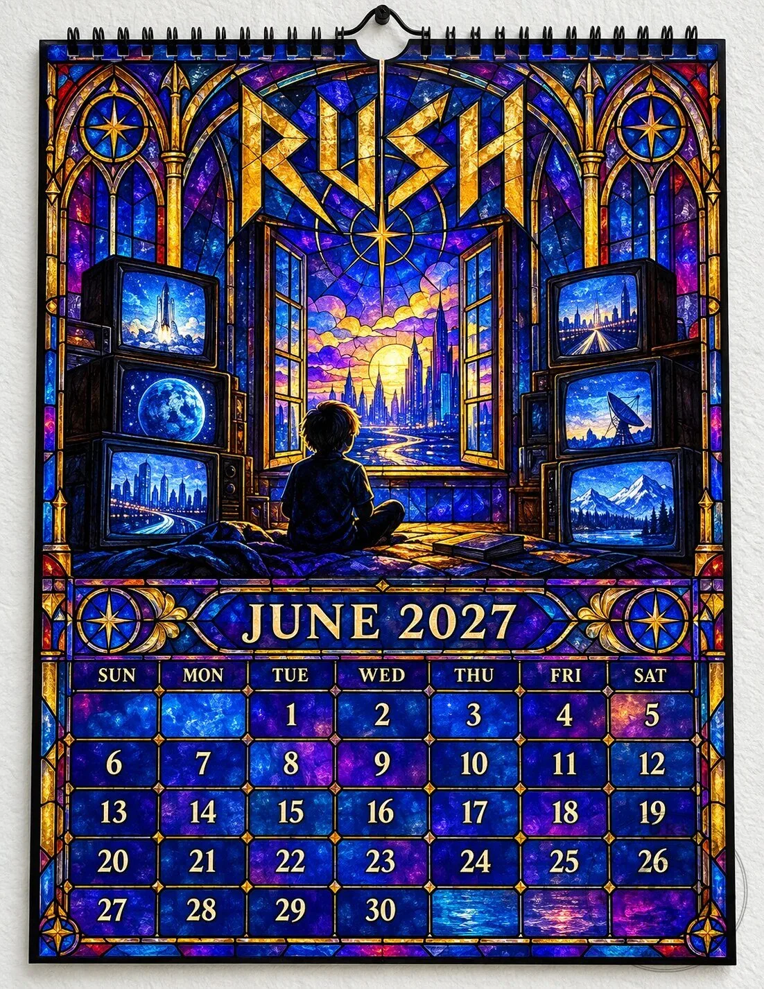 Rush Band Stained Glass Album Art 2027 Wall Calendar - Progressive Rock Music Gift 2D 22 Rush Band Stained Glass Album Art 2027 Wall Calendar - Progressive Rock Music Gift 2D