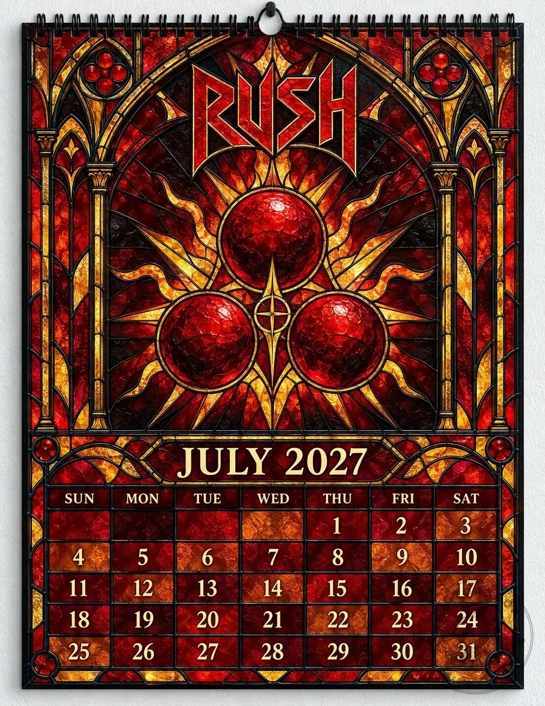 Rush Band Stained Glass Album Art 2027 Wall Calendar - Progressive Rock Music Gift 2D 23 Rush Band Stained Glass Album Art 2027 Wall Calendar - Progressive Rock Music Gift 2D