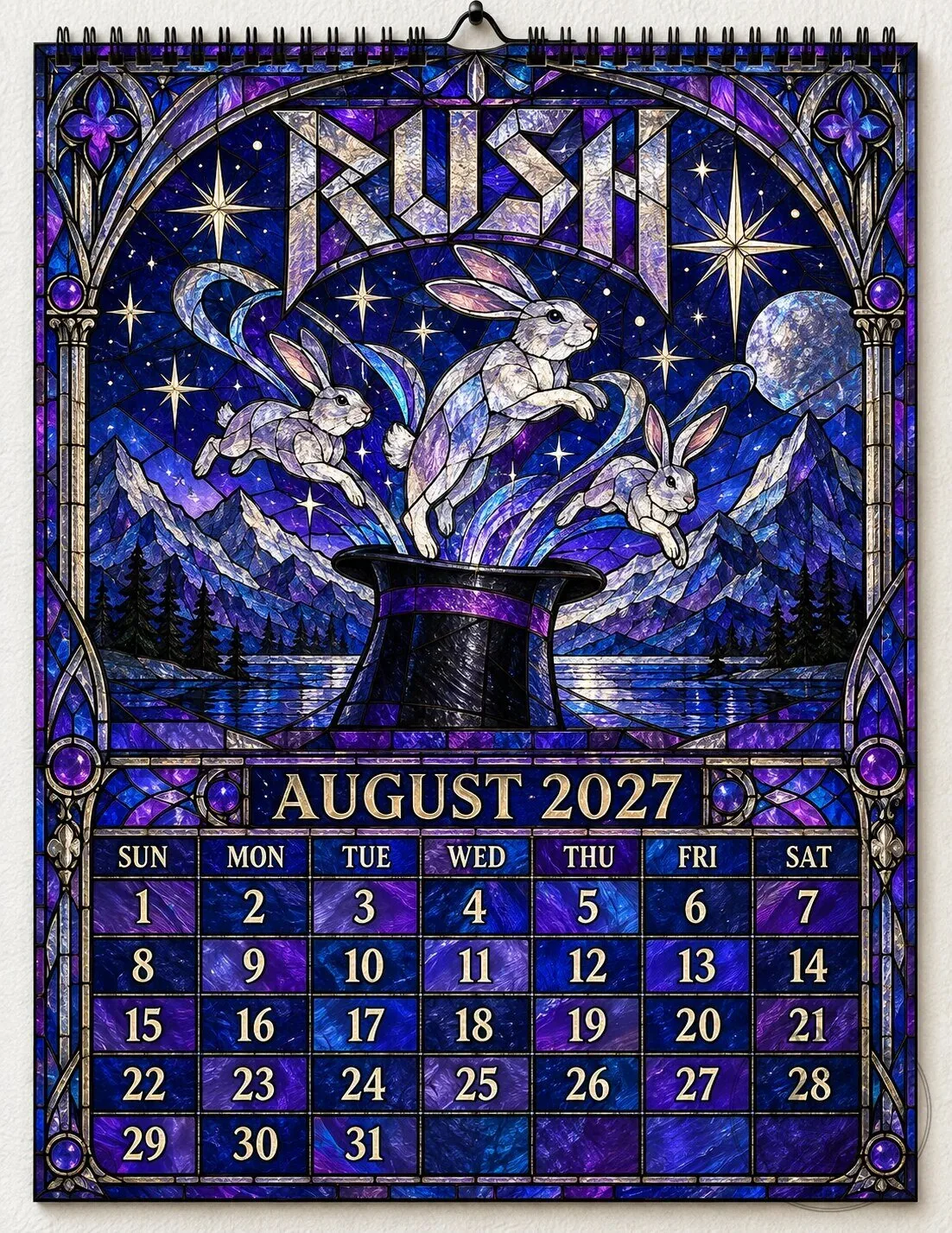 Rush Band Stained Glass Album Art 2027 Wall Calendar - Progressive Rock Music Gift 2D 24 Rush Band Stained Glass Album Art 2027 Wall Calendar - Progressive Rock Music Gift 2D