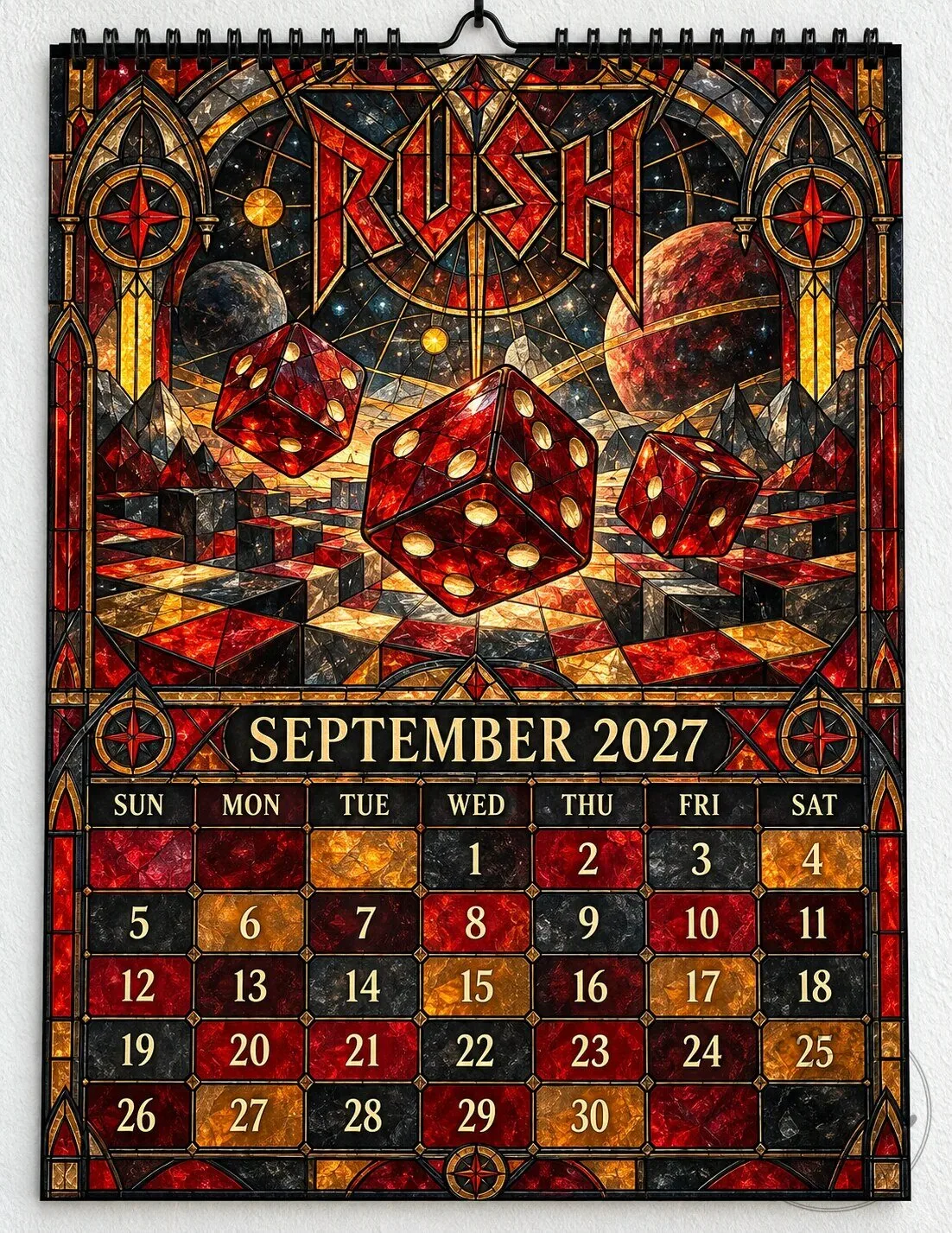 Rush Band Stained Glass Album Art 2027 Wall Calendar - Progressive Rock Music Gift 2D 25 Rush Band Stained Glass Album Art 2027 Wall Calendar - Progressive Rock Music Gift 2D