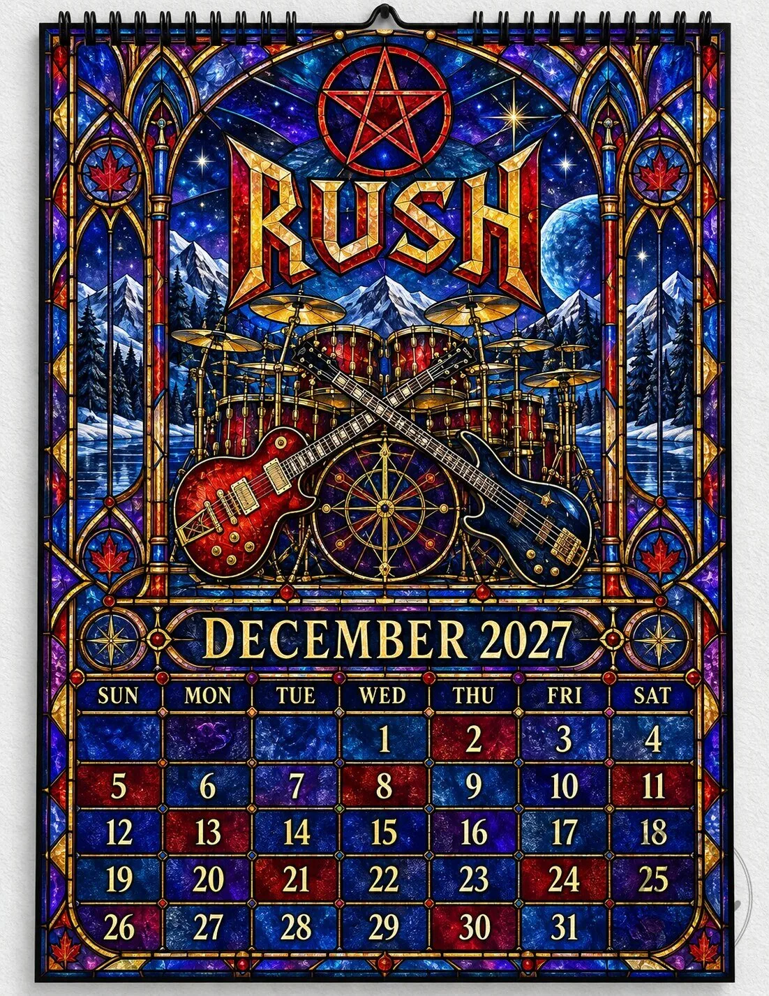 Rush Band Stained Glass Album Art 2027 Wall Calendar - Progressive Rock Music Gift 2D 28 Rush Band Stained Glass Album Art 2027 Wall Calendar - Progressive Rock Music Gift 2D