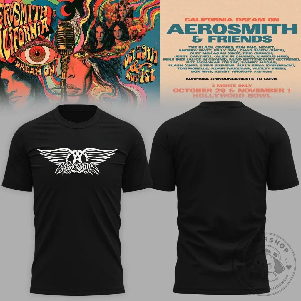 Aerosmith California Dream On Hollywood Bowl Concert Black T-Shirt Aerosmith California Dream On Hollywood Bowl Concert Black T-Shirt