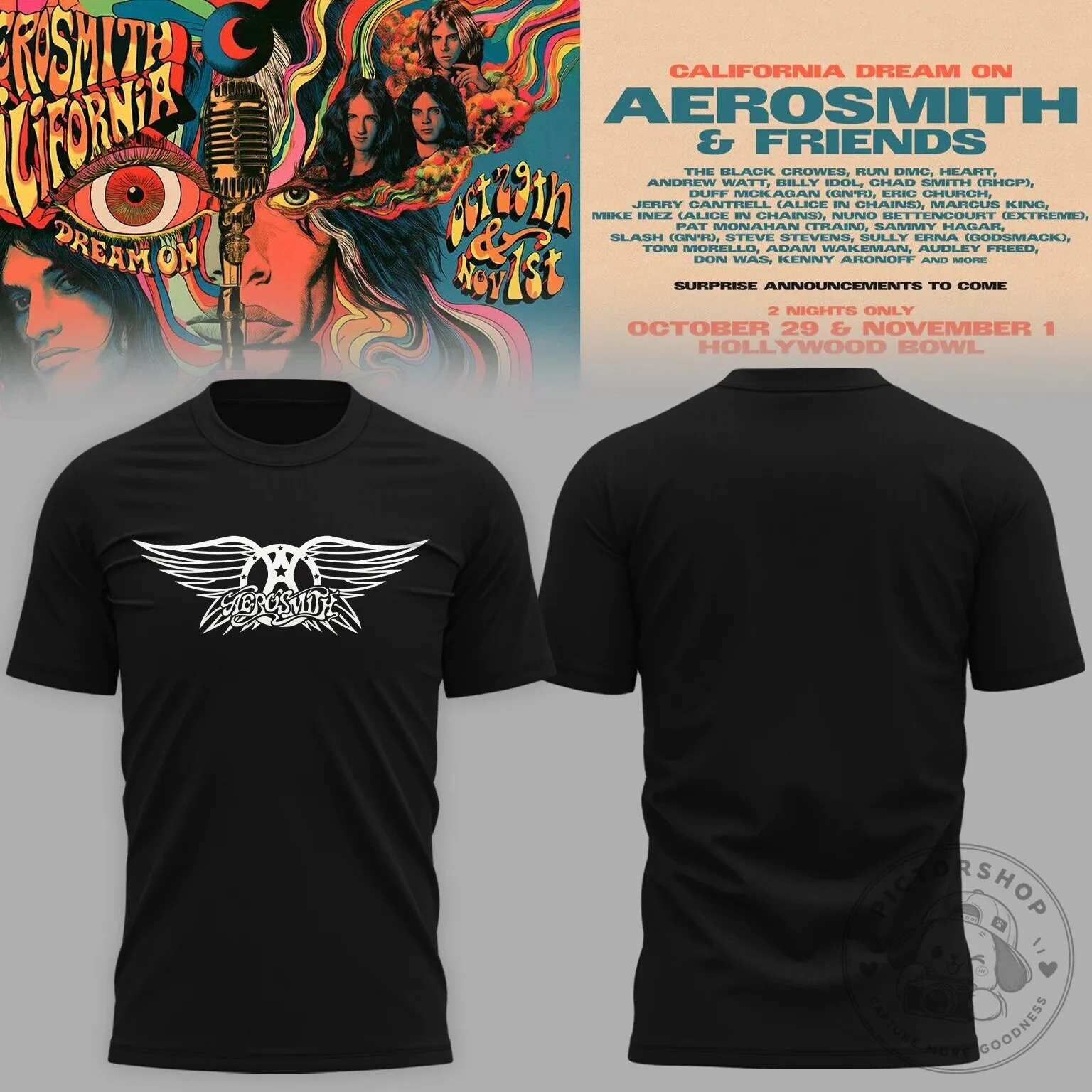 Aerosmith California Dream On Hollywood Bowl Concert Black T-Shirt