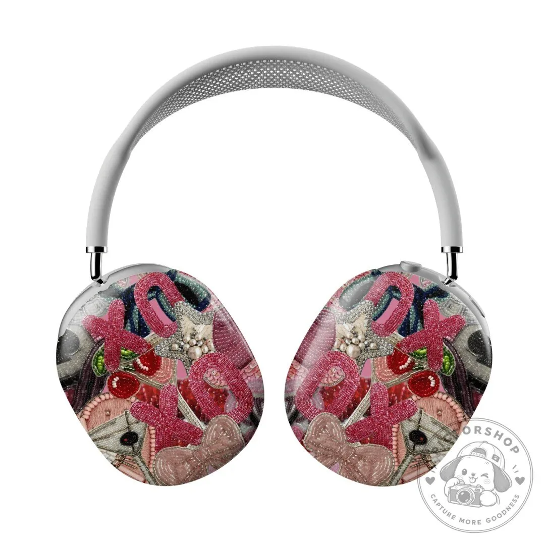 Girly Chaos Beaded Embroidery Design Apple AirPods Max Case Cover